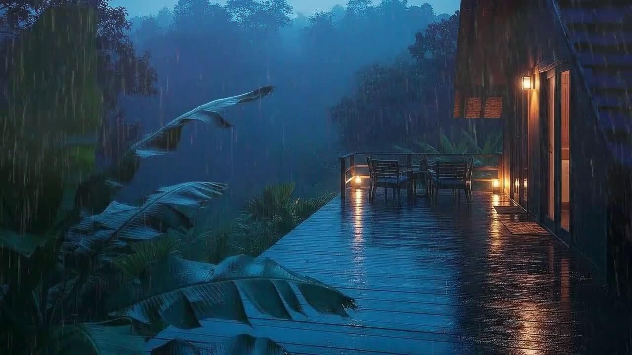 Deep Sleep Tonight with Gentle Rain Sounds and Distant Thunder Echo at Cabin Terrace 🌧️