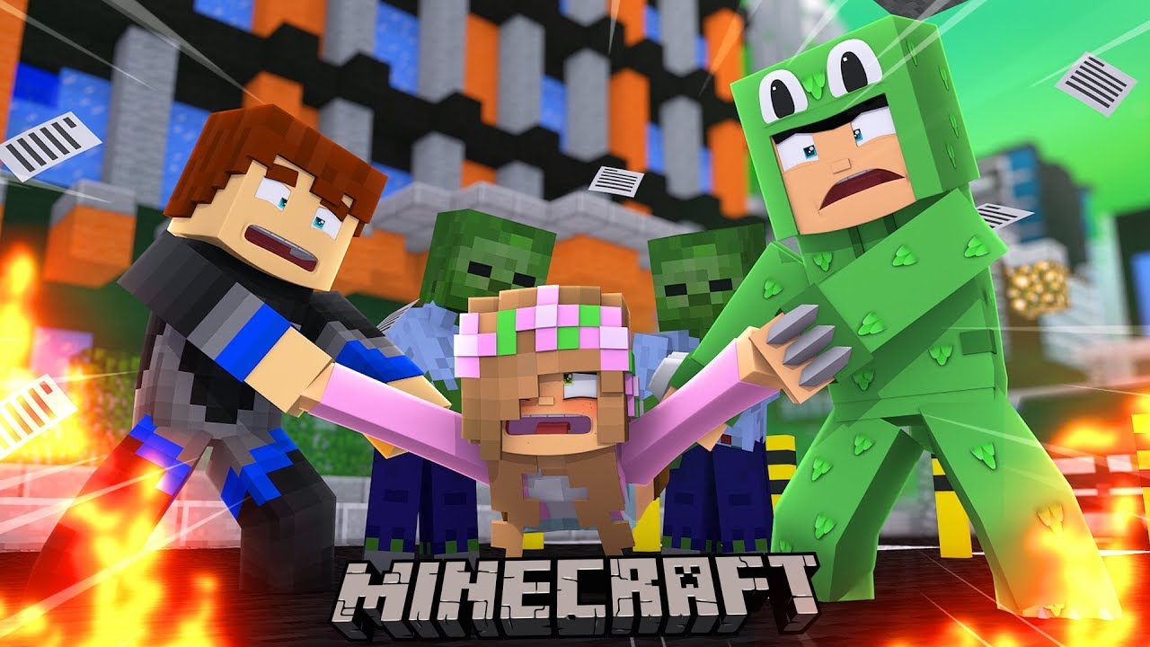 ZOMBIES ATTACK THE CITY AND TURN LITTLE KELLY !!! Minecraft w/ Little Lizard and Scuba Steve