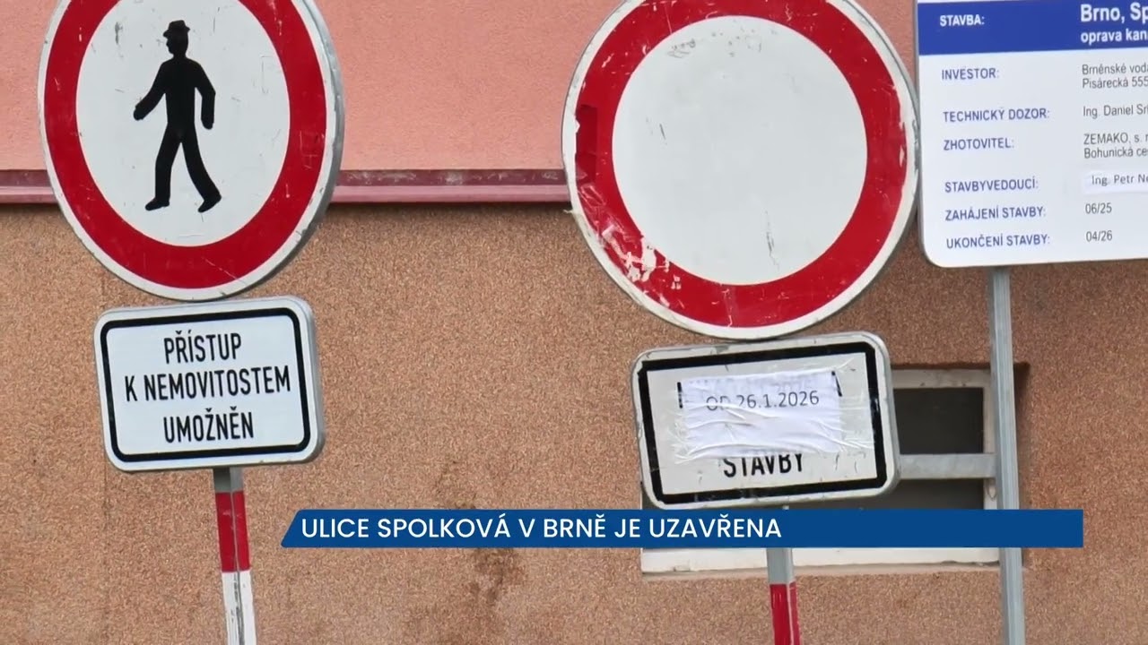Spolková ulice v Brně je uzavřena, rekonstruuje se vodovod a kanalizace