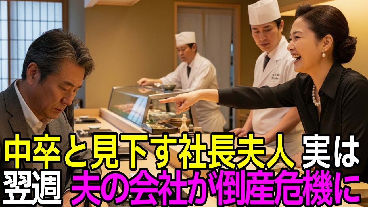 【スカッと】社長夫人が高級寿司店で中卒を嘲笑した翌週、旦那の全取引が停止に…