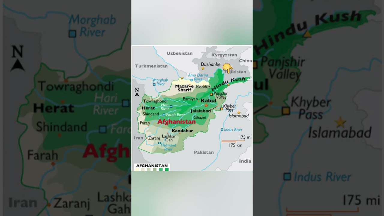 Hindu Kush mountain in map of Asia Continent