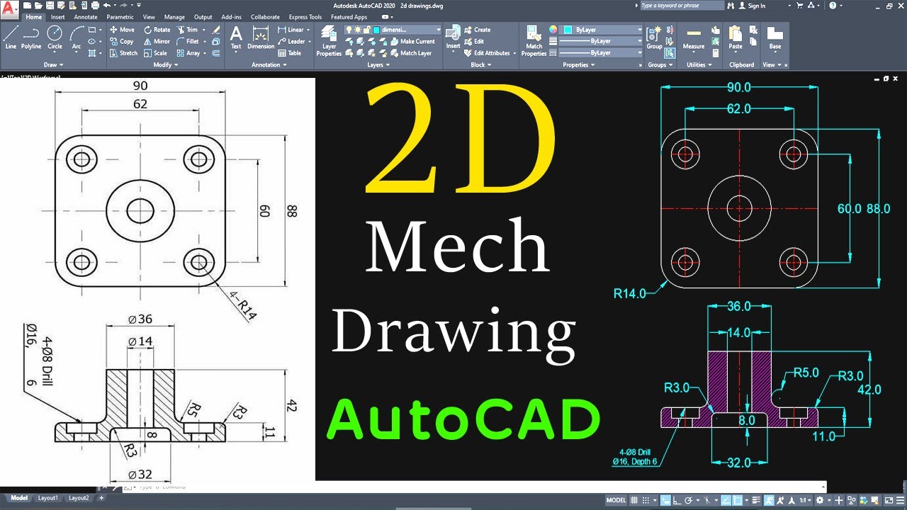 2D AutoCAD Practice Drawing In Hindi | AutoCAD 2D Practice Drawing #10