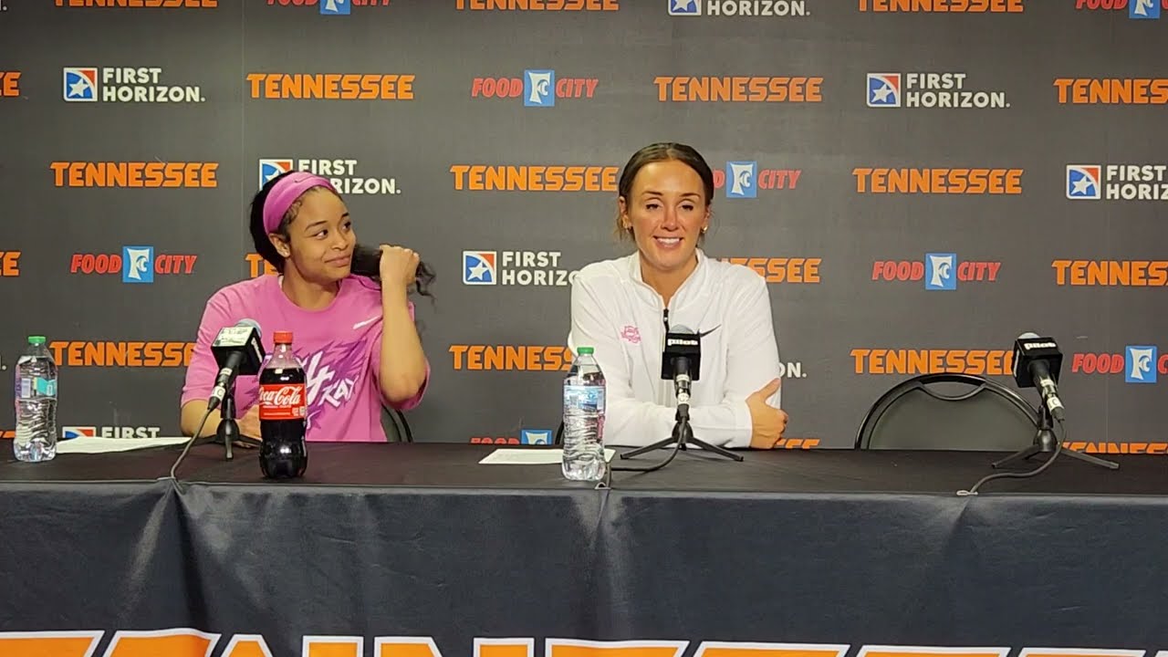 Lady Vols Basketball Coach Kim Caldwell, Mya Pauldo post-game vs. Texas A&M