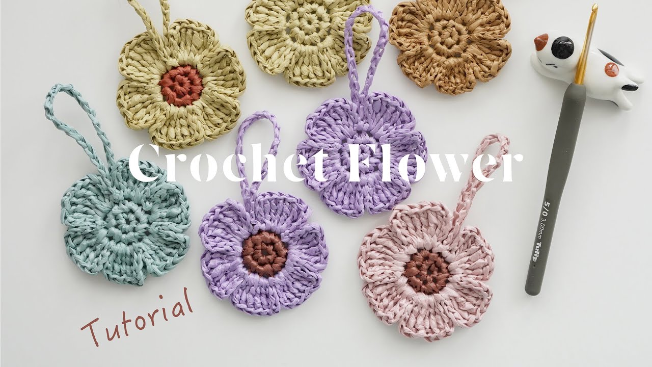 鉤針拉菲草花朵｜簡單的鉤織掛飾教程 🌺 Crochet for beginners