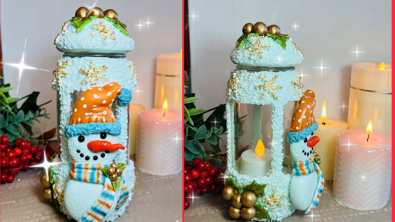 como hacer FAROL NAVIDAD lampara/ linterna con FRASCO reciclado + porcelana fría/ pasta flexible
