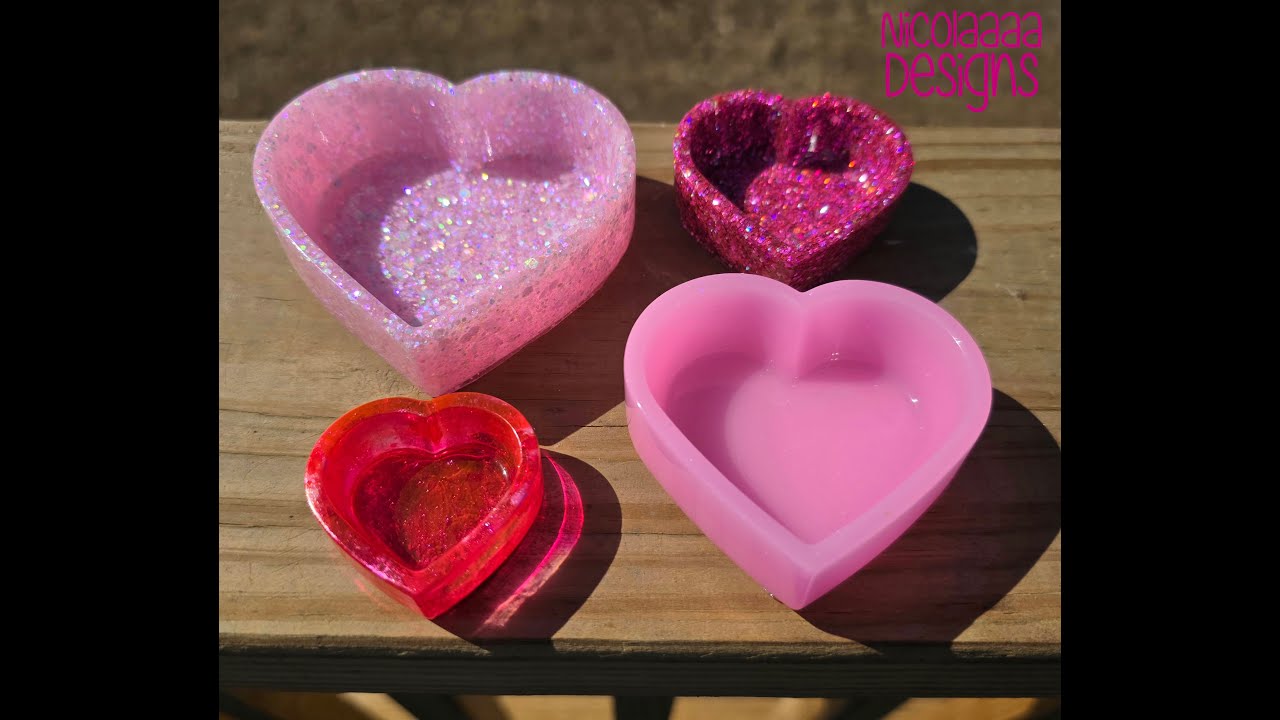 Alcohol Ink Heart Resin Trinket Dishes | Pink & Sparkly | Easy Resin Project