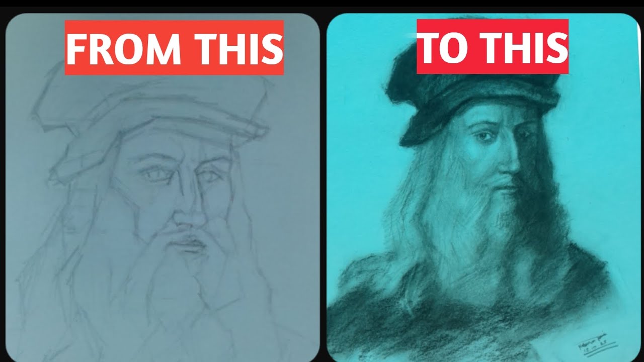 Leonardo Da Vinci Drawing | Da vinci Charcoal sketch | Timelapse 