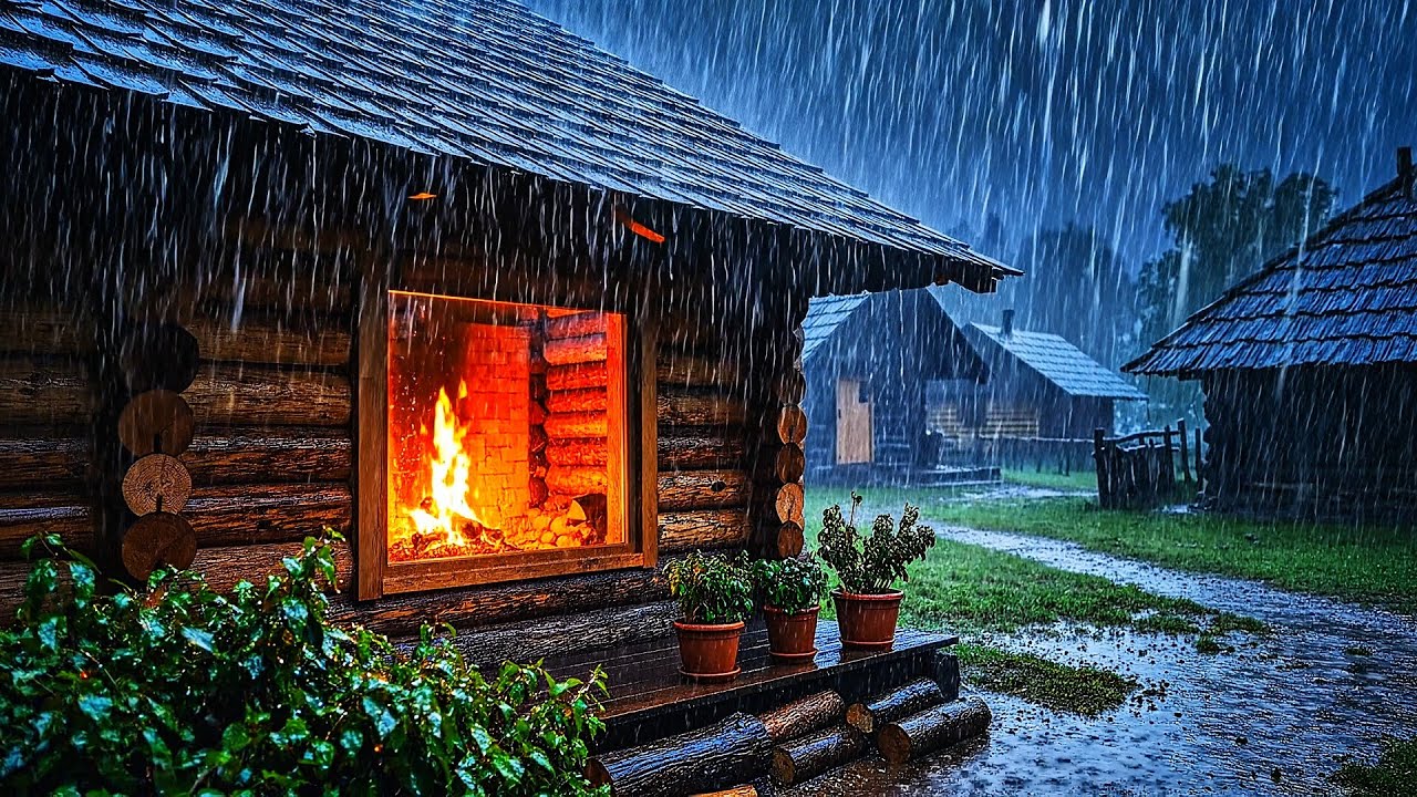 The Ultimate Cozy Combo 🔥🌧️ Crackling Fire + Heavy Rain on Wood | Deep ASMR Tingles