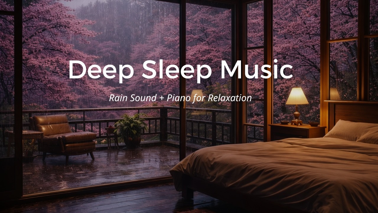 Rainy Cherry Blossom Balcony 🌸 | Soft Piano Music for Deep Sleep (2 Hours)