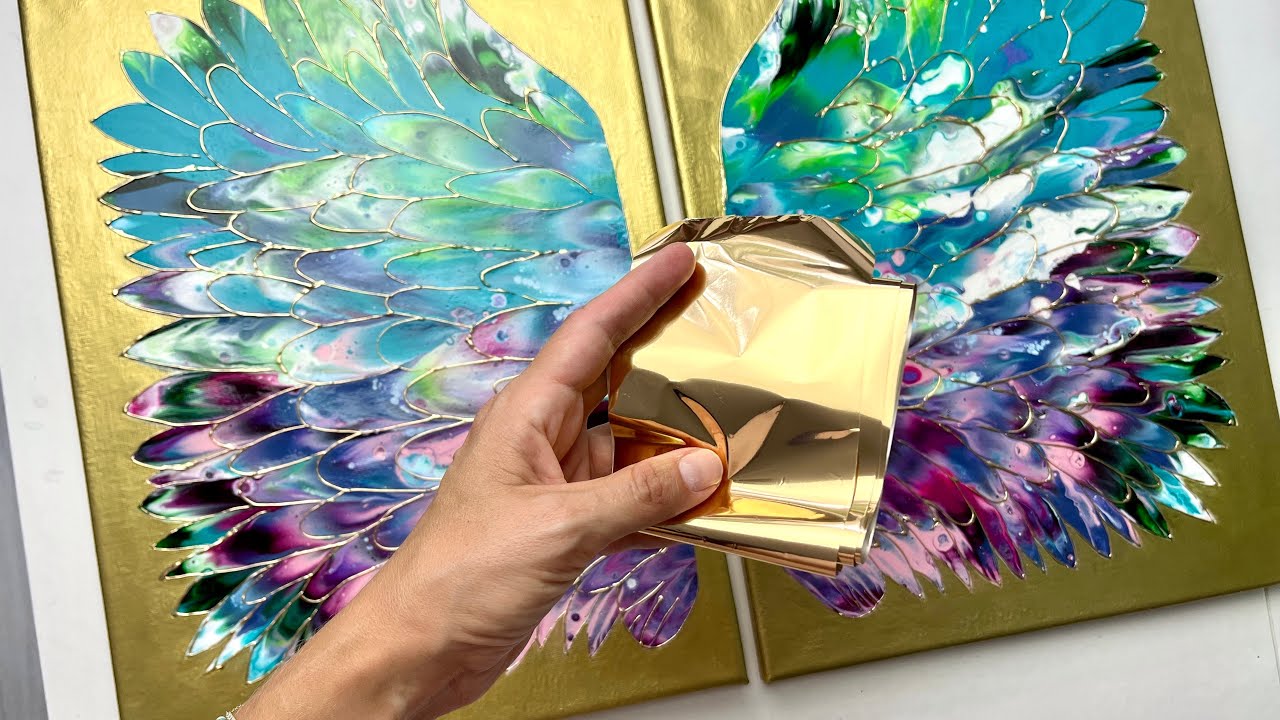 #173 Golden foil ACRYLIC POUR with IMPORTANT MESSAGE FOR YOU! Angel wings painting #acrylicpouring