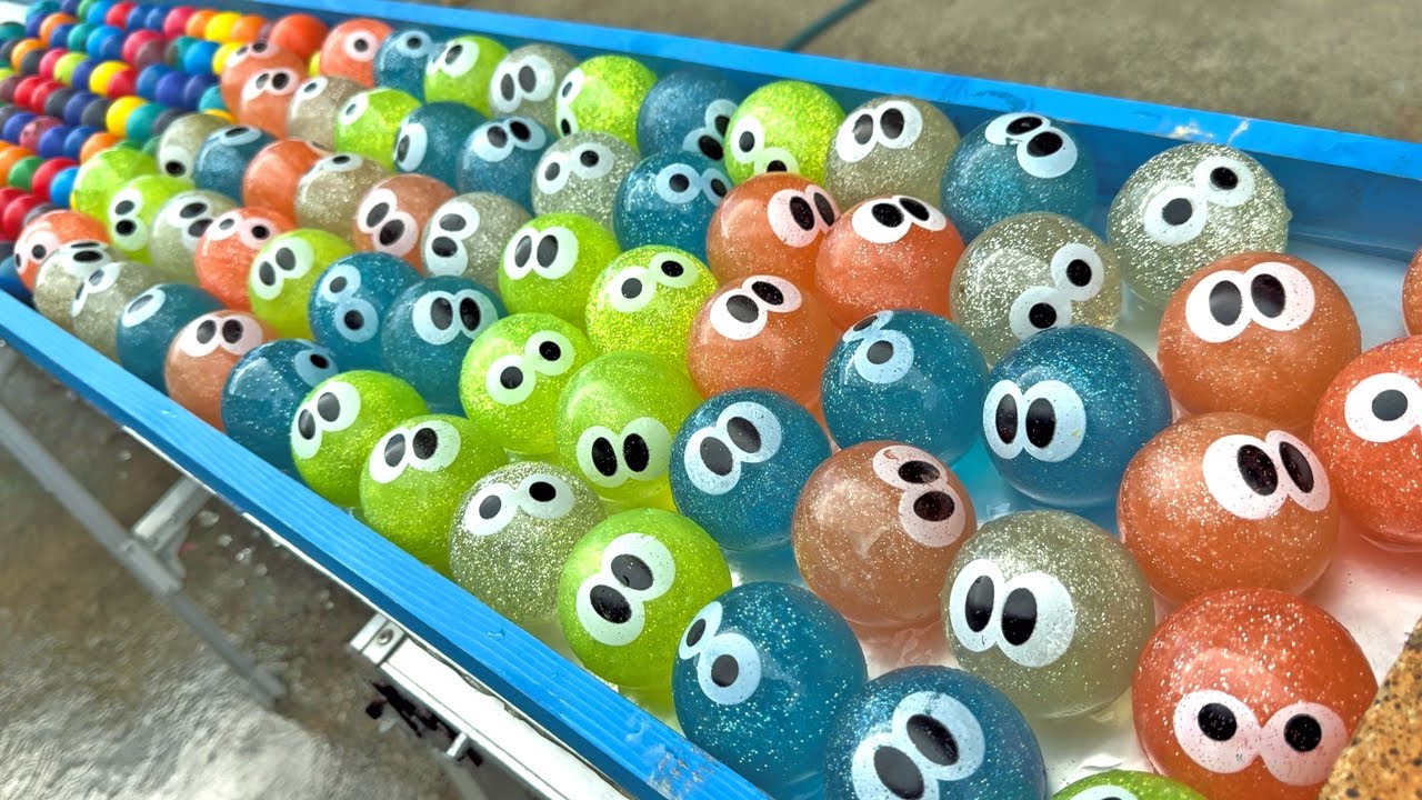 Marble Run Race ASMR☆Eyeball Balls × Rainbow Marbles and Original Wooden Course