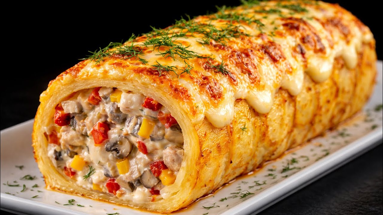 Einfach Kartoffeln und Hähnchenfilet mischen! Diese Kartoffelrolle wird sofort alle beeindrucken!