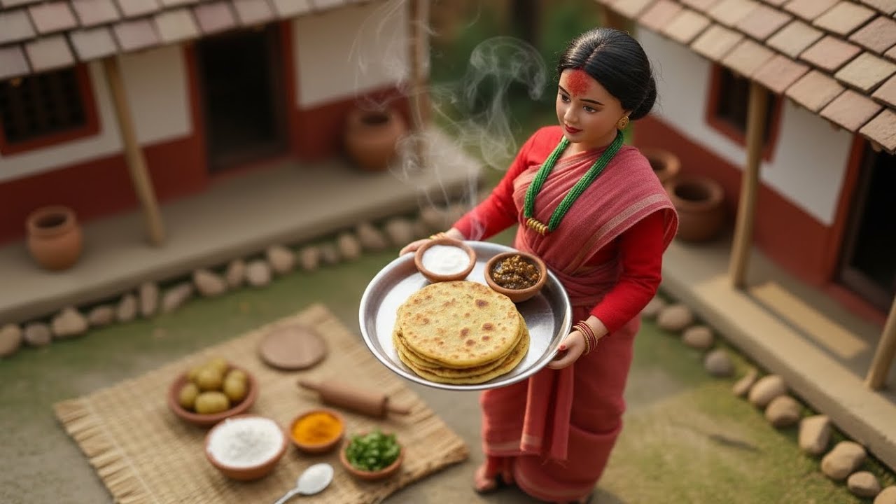 Miniature Doll Aaloo Paratha Cooking ASMR | Nepali Village Tiny Kitchen Life @LifeVista-y5n #asmr 