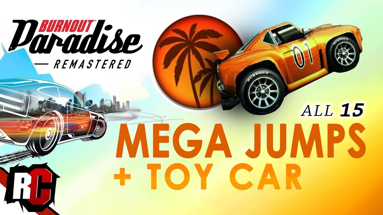 All 15 Mega Jumps + New Toy Car | Burnout Paradise Remastered (Big Surf Island Mega Jumps)