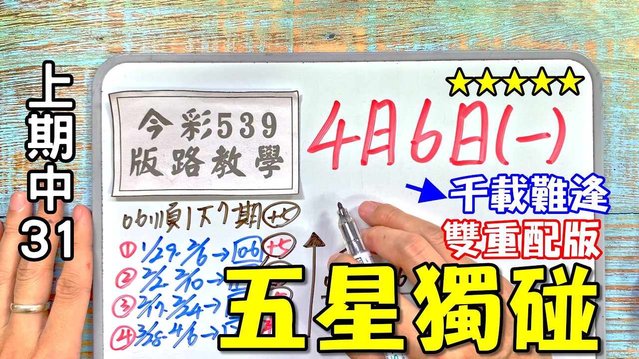 【今彩539】4月6日(一)五星獨碰 雙重配版 千載難逢【上期中31】 (版路教學) #539