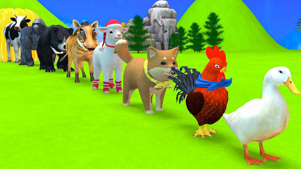 Long Slide Game with Cow Elephant Gorilla Hippopotamus Tiger 3d Animal Game Funny 3d Animals