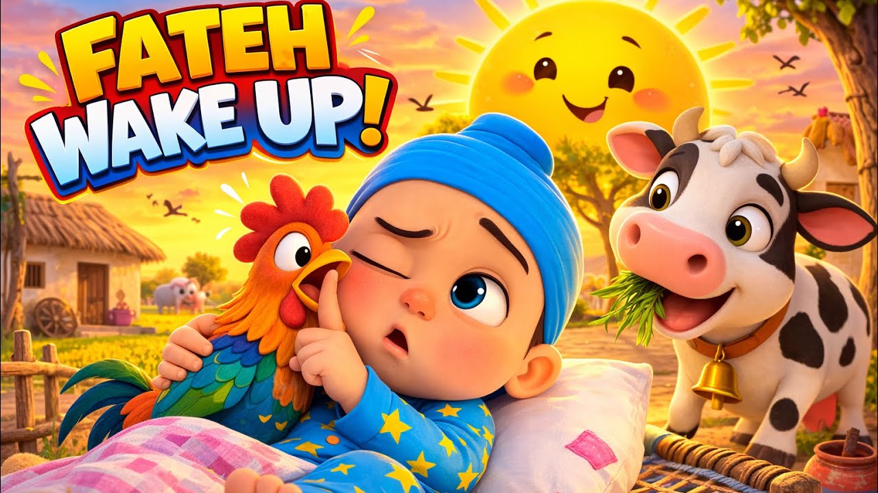 Wake Up!! 🐔 Chalo Bacheyo Chalo Fateh nal Pind Ghumiy| Funny Punjabi Kids Song about village tour😍|