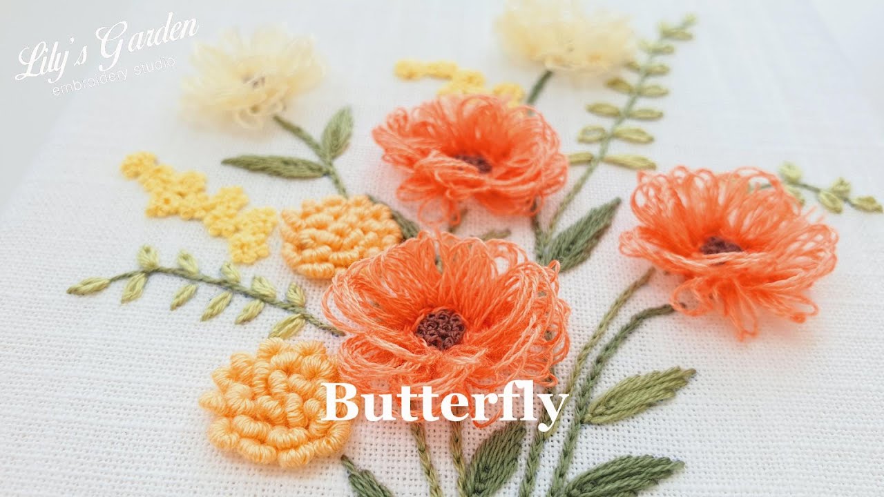 Eng sub 나홀로 프랑스자수 no. 79 버터플라이(Butterfly) flowers embroidery (feat. 스미르나 스티치) 꽃자수 액자만들기