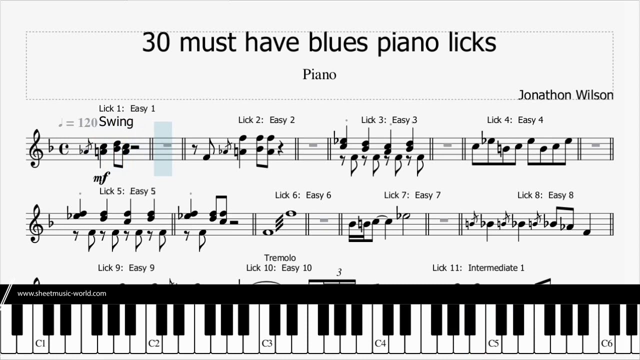 30 Must Have Blues Piano Licks Jonathan Wilson (Sheets Blues Piano, Tutorial Blues Piano)