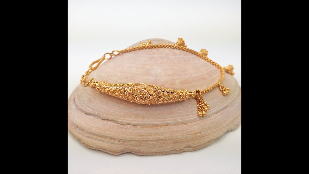 GOLDSHINE 22K Solid Yellow Gold Bangle Bracelet w/ Danglers 6.5