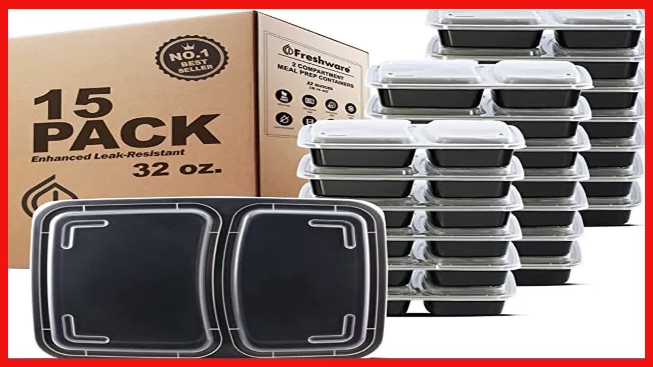 Freshware Meal Prep Containers 15 Pack 2 Compartment with Lids, Food Storage Containers, Bento Box
