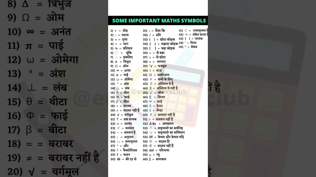 गणित के सभी चिन्ह के नाम हिंदी |  symbol name in maths in hindi |#mathsymbolsname
