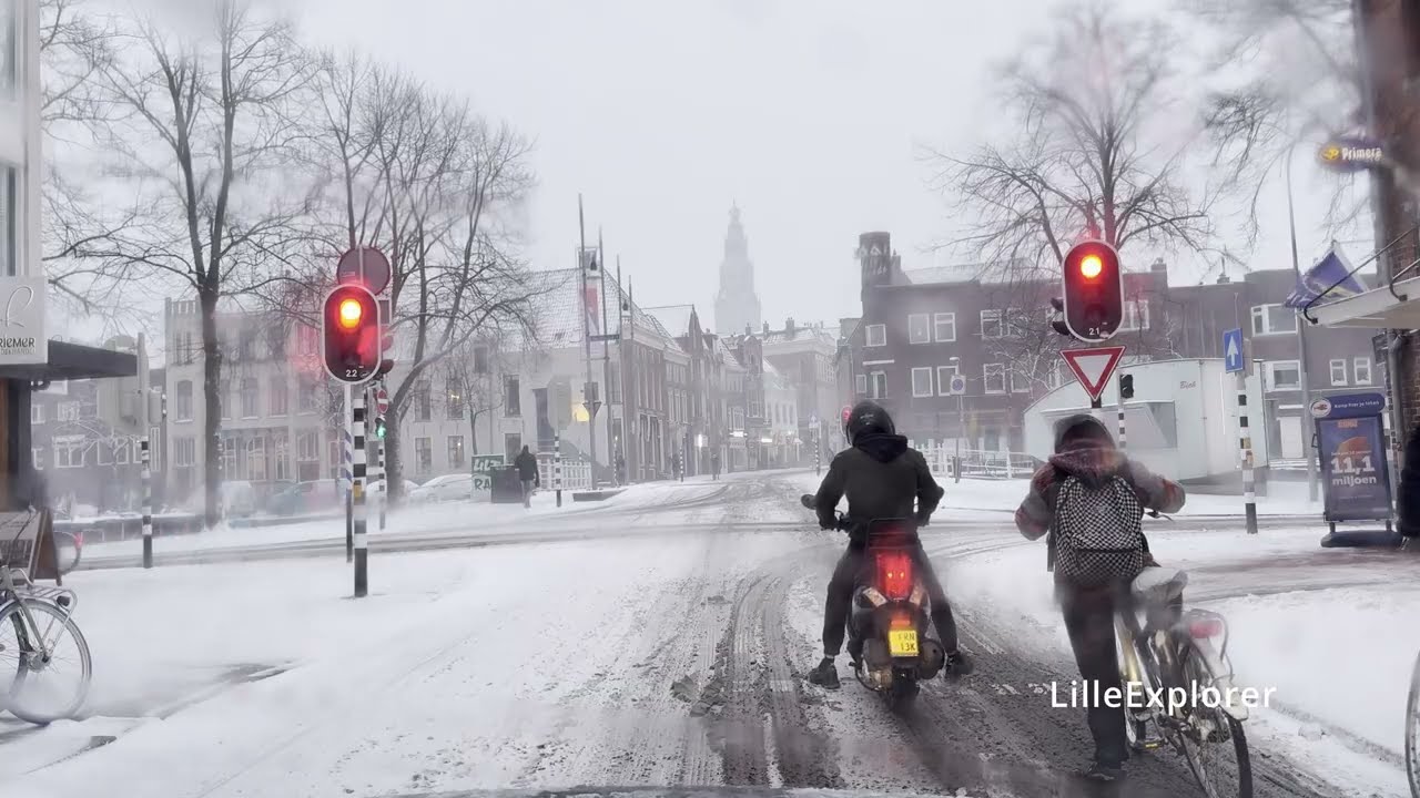 Groningen City snow day drive