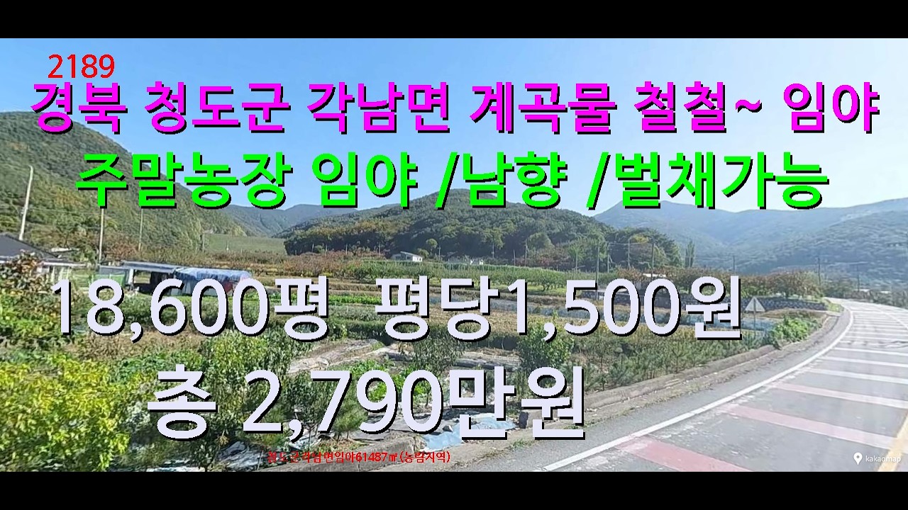 [번호2189}경북 청도군 각남면 계곡물 철철~임야