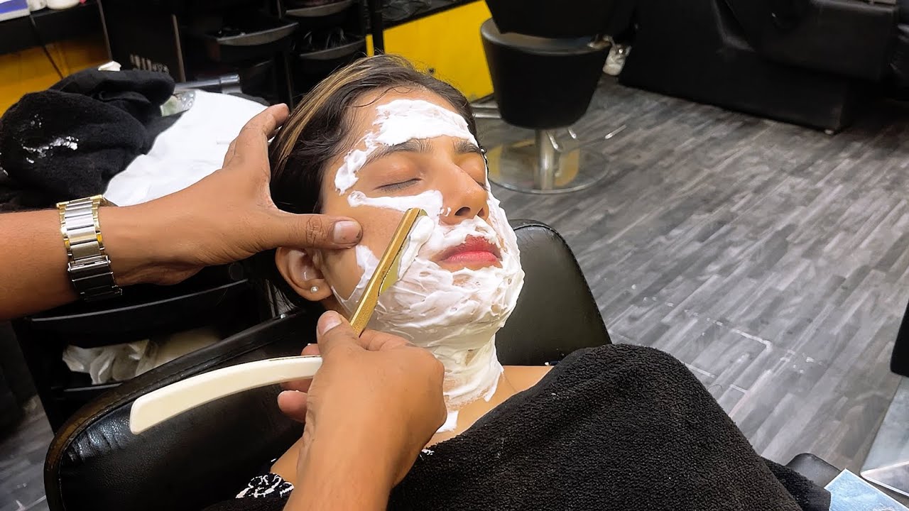 Woman face shaving experience | She never thought facial hair removal could be sooooo relaxing 🤩