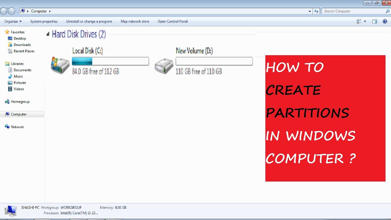 How to create partitions in Windows computer