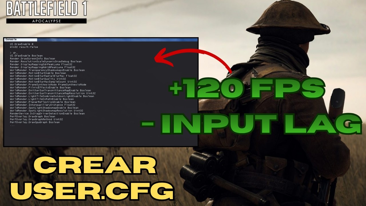 C&oacute;mo QUITAR el INPUT LAG en Battlefield 1 (user.cfg + comandos consola)
