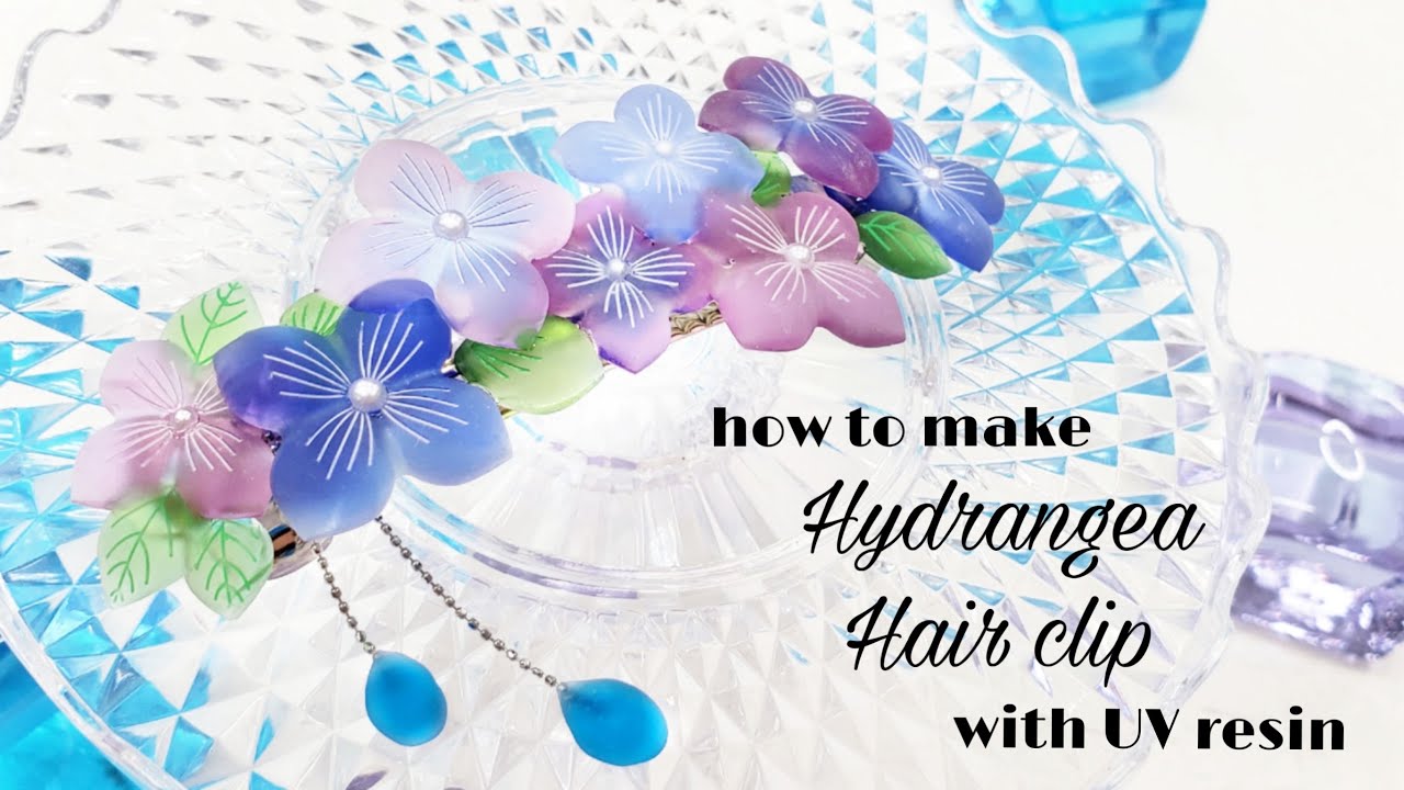 【UVレジン】１００円均一のモールド一つで♪「紫陽花のバレッタ」「Hydrangea Hair clip」【UVresin】【DIY】
