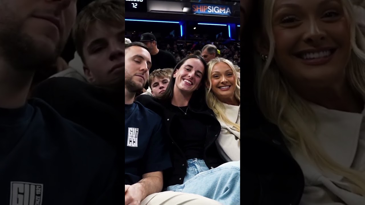 Connor McCaffery, Caitlin Clark, and Jade Jones at Pacers game