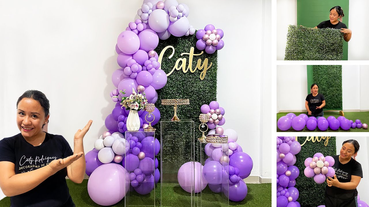 Como  Hacer un Arco de Globos Orgánico 💜🌿Decoración Muro Inglés - Balloon Garland💋