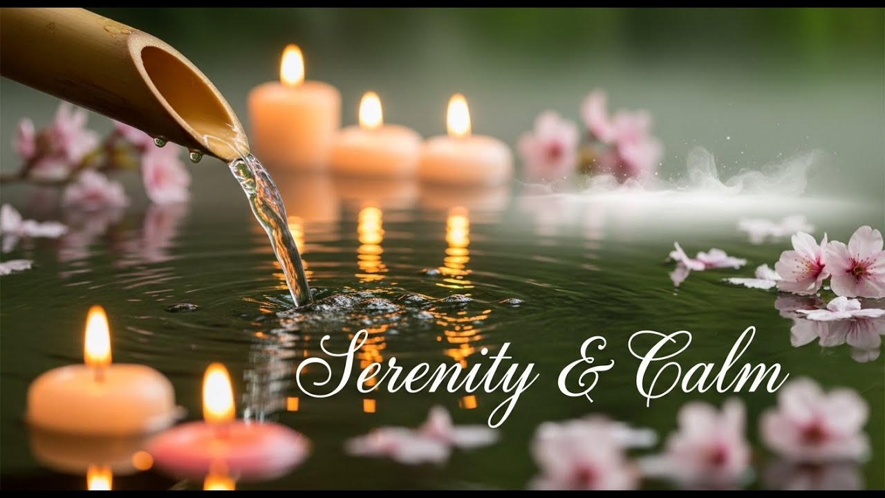 Calming Zen Meadow Flow Bamboo Fountain and Candle Glow for Meditation Deep Calm and Serenity