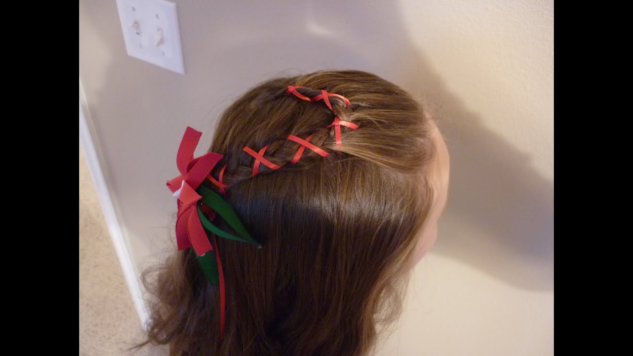 Christmas Hairstyles, Candy Cane French Braid With Ribbon