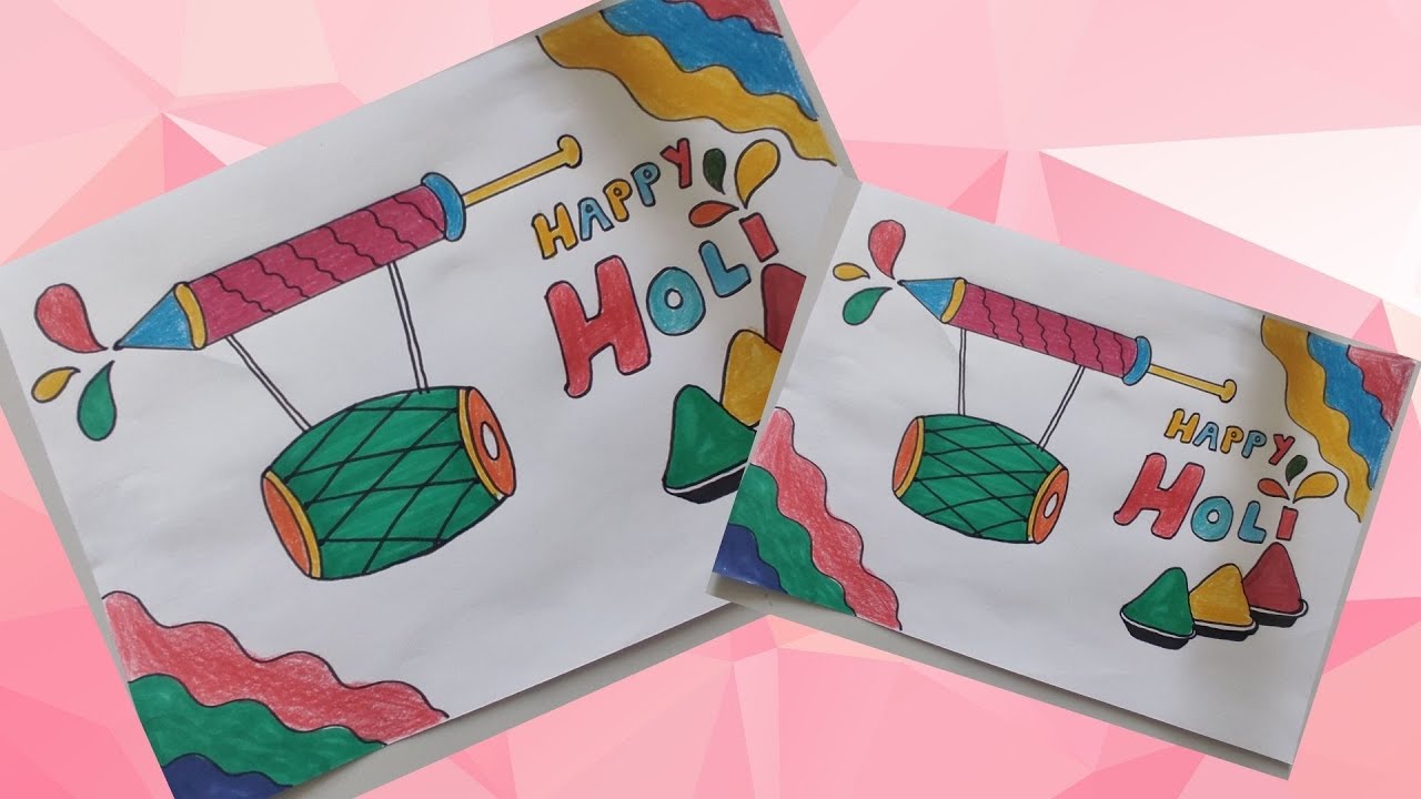 Holi Card-Holi Festival-Rango ka tayohaar-Gulal-Pichkari-Holi Drawing,colourfull festival, Holi