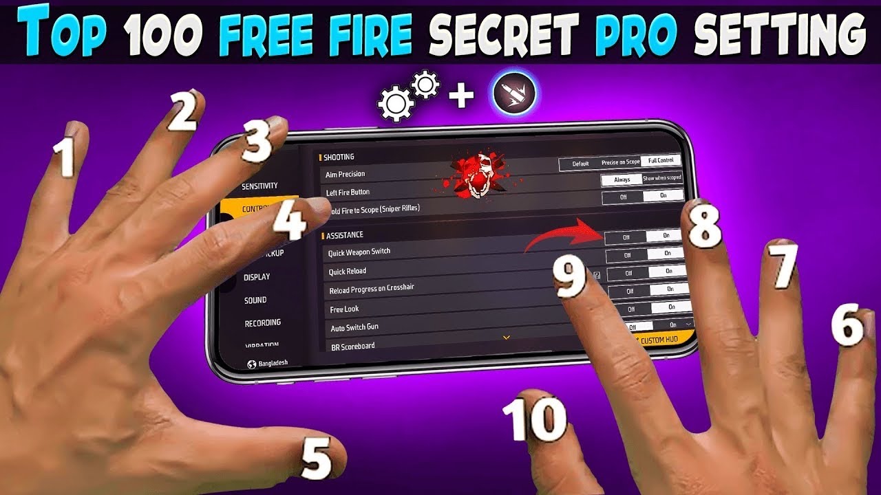 Top 100 Pro Settings Free Fire [ Secret ] Sensitivity + Fire Button Size | New Headshot Setting ~
