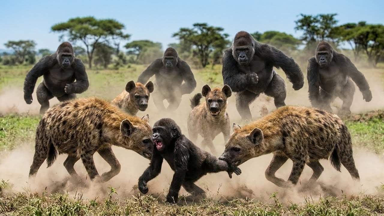 Baby Gorilla Attacked by Hyenas, Then the Gorilla Troop Did Something Terrifying!
