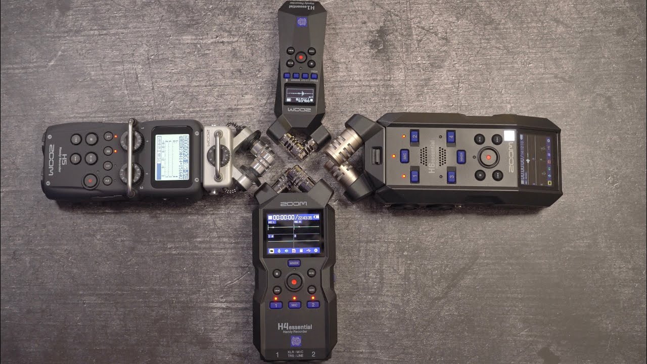Vergleich: X/Y-Mikrofone vom Zoom H1 essential, H4 essential, H6 essential, H5