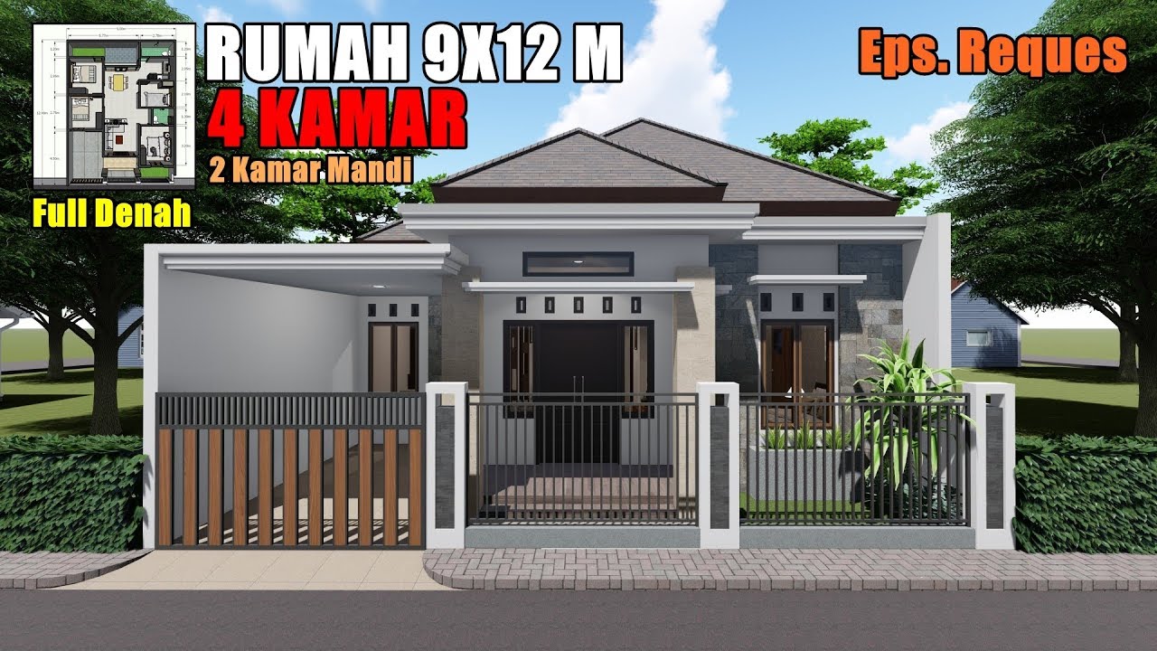 DESAIN RUMAH TROPIS MODERN 9X12 M 4 KAMAR TIDUR