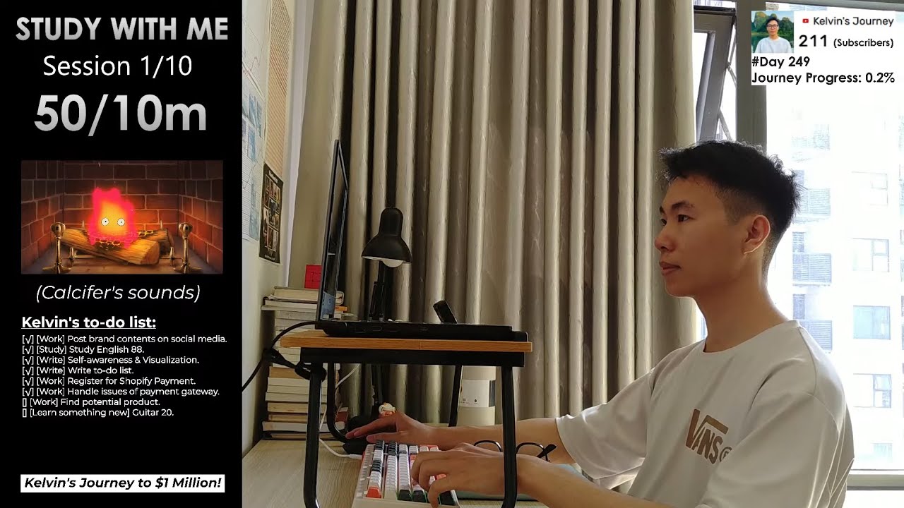 #Day249 Study with me |🍅 8 hours live pomodoro 50/10m🔥 Kelvin's Journey to $1Million💰