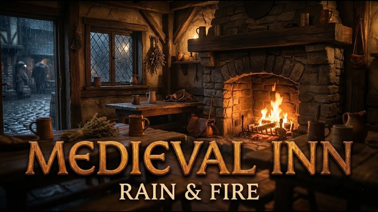 A Pilgrim's Rest at a Medieval Inn Rain & Fireplace   History for Sleep