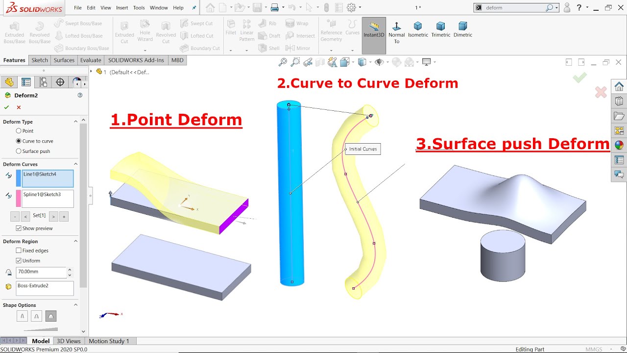 Deform Features in SolidWork (Deformar operación en SolidWorks-subtítulo en español)