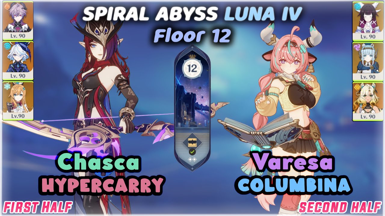 C0 Chasca Durin & C0 Varesa Columbina / Luna IV Spiral Abyss (Floor 12) 9 Stars / Genshin Impact