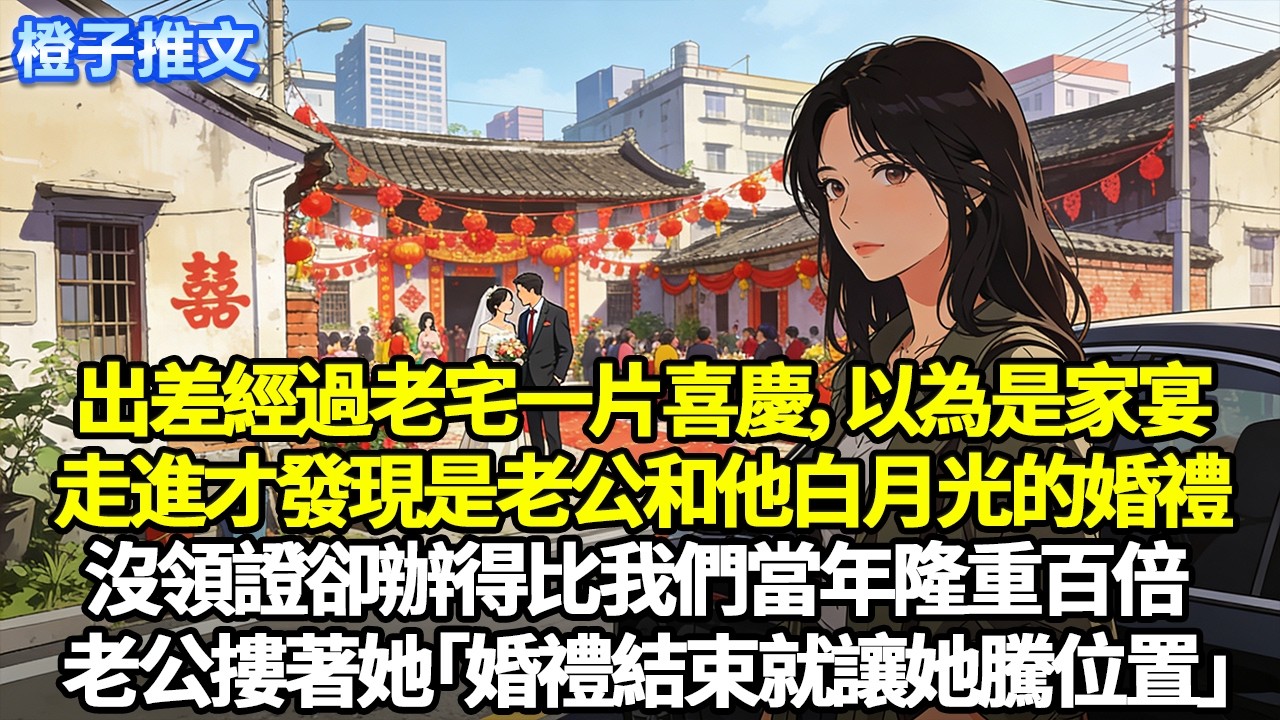 出差經過老宅時發現一片喜慶，以為是家宴。走進才發現是老公和他白月光的婚禮，沒領證卻辦得比我們當年隆重百倍。聽見老公摟著她笑說「婚禮結束就讓她騰位置」#追妻火葬場 #一口氣看完 #情感 #橙子推文