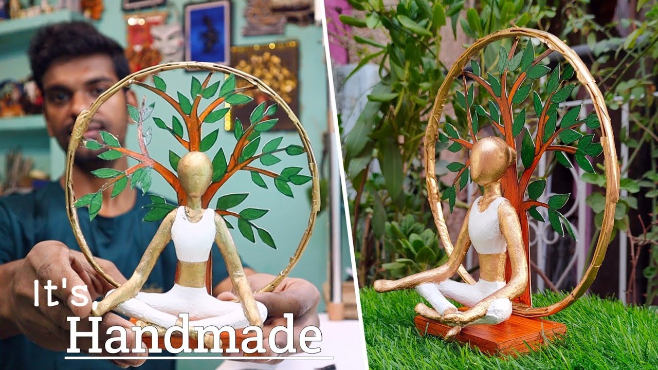How to Make DIY Yoga Pose Girl Statue: Upcycle Newspaper for Yoga Day | Art and craft