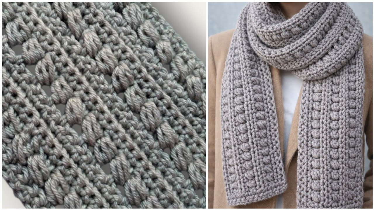 كوفية كروشية رجالي ونسائي | غرزة بارزة أنيقة وسهلة🧣🧶