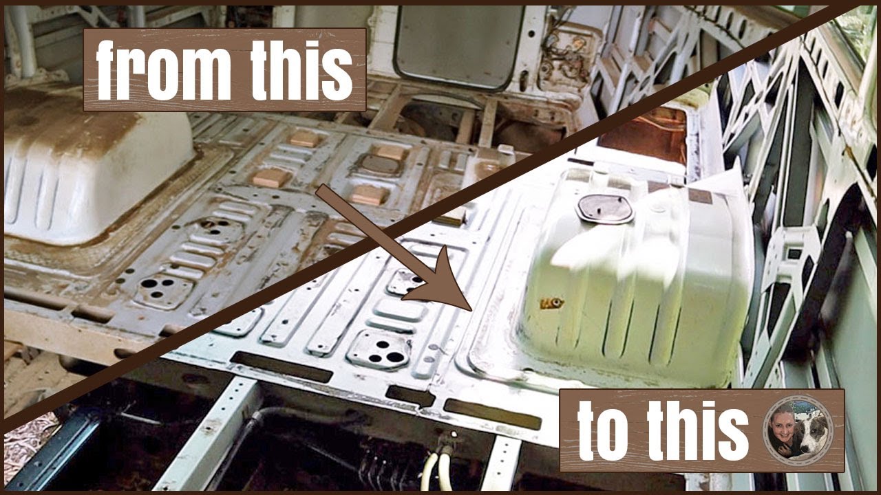Cleaning the subfloor frame and preparing to install the new floor in my Toyota Coaster.