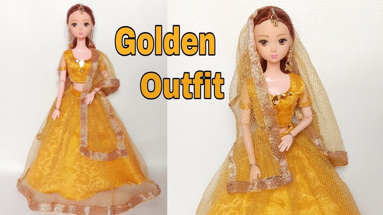 Making Barbie Golden Outfit | How To Make Doll Lehenga Easy | D Creating